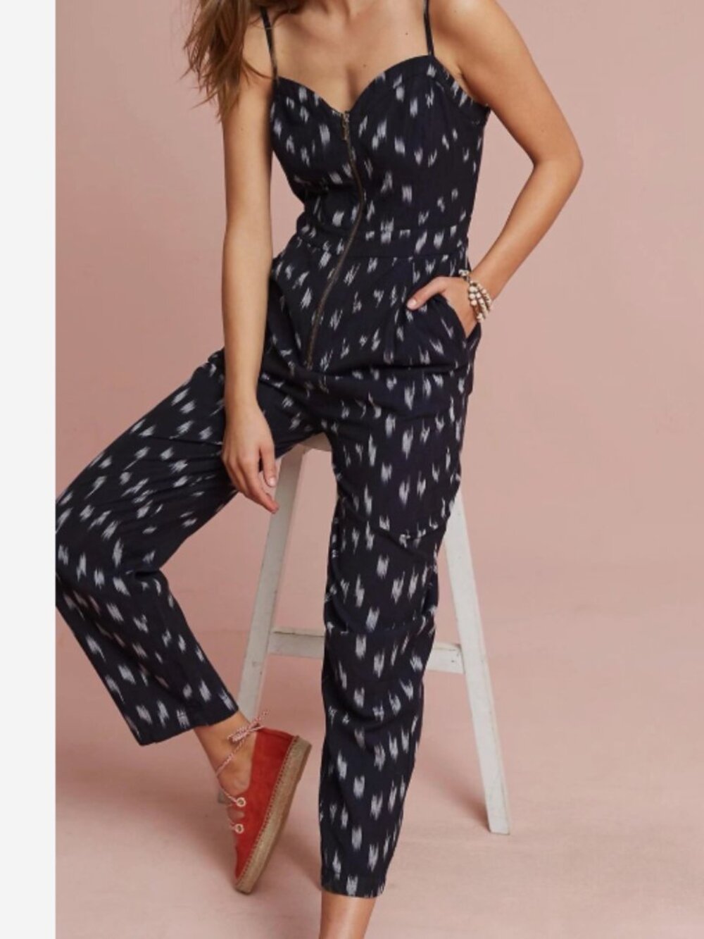 Anthropologie Elevenses 'Odessa' Navy Blue Jumpsuit 100% Cotton US Size 2